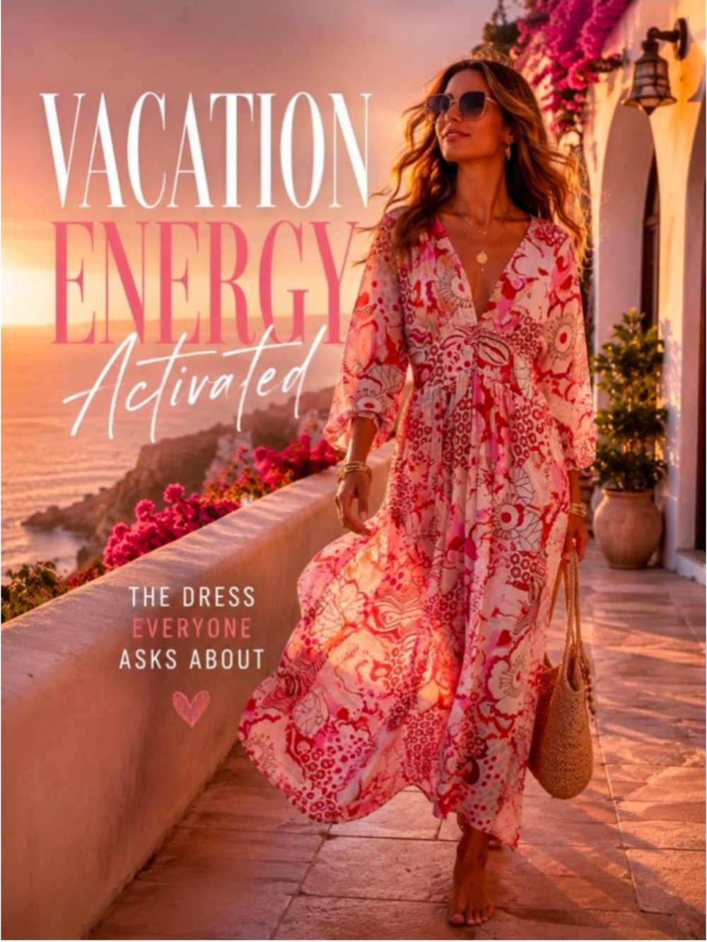 Sunday Up Pink Abstract Floral Tie Waist Maxi Dress Boho Resort Vacation S